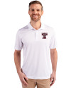 Texas A and M Aggies College Vault Cutter & Buck Prospect Eco Textured Stretch Recycled Mens Short Sleeve Polo White Front Thumbnail Image