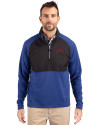 View image 10: SMU Mustangs College Vault Cutter & Buck Adapt Recycled Soft Knit Stretch Mens Hybrid Quarter Zip Pullover  Tour Blue/Black Front