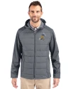 ETSU Buccaneers College Vault Cutter & Buck Evoke Hybrid Softshell Recycled Full Zip Mens Hooded Jacket Elemental Grey Front Thumbnail Image