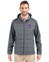 Kansas State Wildcats Wabash Vintage Cutter & Buck Evoke Hybrid Softshell Recycled Full Zip Mens Hooded Jacket Elemental Grey Front Thumbnail Image