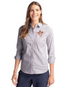 Texas Longhorns College Vault Cutter & Buck Stretch Oxford Stripe Womens Long Sleeve Dress Shirt Charcoal Front Thumbnail Image