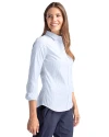 ETSU Buccaneers College Vault Cutter & Buck Stretch Oxford Stripe Womens Long Sleeve Dress Shirt Light Blue Side Thumbnail Image