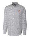 Texas Longhorns College Vault Cutter & Buck Stretch Oxford Stripe Mens Big and Tall Long Sleeve Dress Shirt Charcoal Mannequin Thumbnail Image