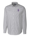 Kansas State Wildcats Wabash Vintage Cutter & Buck Stretch Oxford Stripe Mens Big and Tall Long Sleeve Dress Shirt Charcoal Mannequin Thumbnail Image