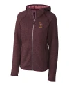 Minnesota Golden Gophers College Vault Cutter & Buck Mainsail Full Zip Hooded Womens Jacket Bordeaux Heather Mannequin Thumbnail Image