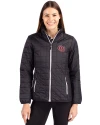 Oklahoma Sooners Vintage Cutter & Buck Rainier PrimaLoft®  Womens Eco Insulated Full Zip Puffer Jacket Black Front Thumbnail Image