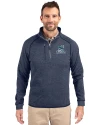 Citadel Bulldogs Vintage Cutter & Buck Mainsail Sweater-Knit Mens Half Zip Pullover Jacket Liberty Navy Heather Front Thumbnail Image