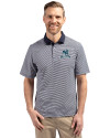 Citadel Bulldogs Vintage Cutter & Buck Virtue Eco Pique Micro Stripe Recycled Mens Polo Navy Blue/White Front Thumbnail Image