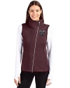 View image 1: Texas A&M Aggies College Vault Cutter & Buck Mainsail Sweater-Knit Womens Full Zip Asymmetrical Vest Bordeaux Heather Front