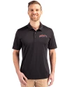 Delaware State Hornets Cutter & Buck Prospect Eco Textured Stretch Recycled Mens Short Sleeve Polo Black Front Thumbnail Image