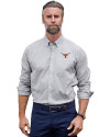 Texas Longhorns Cutter & Buck Stretch Oxford Stripe Mens Long Sleeve Dress Shirt Charcoal Front Thumbnail Image