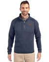 Texas Longhorns Cutter & Buck Mainsail Sweater-Knit Mens Big and Tall Half Zip Pullover Jacket Liberty Navy Heather Front Thumbnail Image