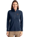 Texas Longhorns Cutter & Buck Adapt Eco Knit Stretch Recycled Womens Half Zip Pullover Navy Blue Front Thumbnail Image
