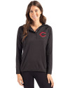 Cincinnati Reds Cutter & Buck Coastline Epic Comfort Recycled Womens Hooded Shirt Black Front Thumbnail Image