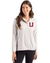 Utah Utes College Vault Cutter & Buck Coastline Epic Comfort Recycled Womens Hooded Shirt CONCRETE Front Thumbnail Image