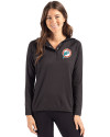 Miami Dolphins Historic Cutter & Buck Coastline Epic Comfort Recycled Womens Hooded Shirt Black Front Thumbnail Image