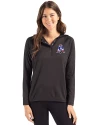 New England Patriots Historic Cutter & Buck Coastline Epic Comfort Recycled Womens Hooded Shirt Black Front Thumbnail Image