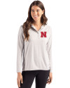 Nebraska Cornhuskers Cutter & Buck Coastline Epic Comfort Recycled Womens Hooded Shirt CONCRETE Front Thumbnail Image