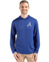 Atlanta Braves Cutter & Buck Coastline Epic Comfort Recycled Mens Hooded Shirt Tour Blue Front Thumbnail Image