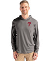 Philadelphia Phillies Cutter & Buck Coastline Epic Comfort Recycled Mens Hooded Shirt Elemental Grey Front Thumbnail Image