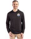 Pittsburgh Steelers Cutter & Buck Coastline Epic Comfort Recycled Mens Hooded Shirt Black Front Thumbnail Image