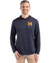 Michigan Wolverines Alumni Cutter & Buck Coastline Epic Comfort Recycled Mens Hooded Shirt Navy Blue Front Thumbnail Image