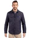 New England Patriots Americana Cutter & Buck Rainier PrimaLoft® Mens Eco Insulated Quilted Shirt Jacket Dark Navy Front Thumbnail Image