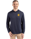 ETSU Buccaneers Cutter & Buck Coastline Epic Comfort Recycled Mens Hooded Shirt Navy Blue Front Thumbnail Image