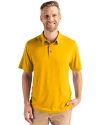 Front profile view of a man wearing a College Gold Cutter & Buck Coastline Epic Comfort Eco Recycled Mens Polo Thumbnail Image