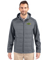 NDSU Bison Cutter & Buck Evoke Hybrid Softshell Recycled Full Zip Mens Hooded Jacket Elemental Grey Front Thumbnail Image