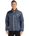 Michigan Wolverines College Vault Cutter & Buck Rainier PrimaLoft® Mens Eco Insulated Full Zip Printed Puffer Jacket Dark Navy Front Thumbnail Image