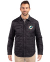 Miami Dolphins Cutter & Buck Rainier PrimaLoft® Mens Eco Insulated Quilted Shirt Jacket Black Front Thumbnail Image
