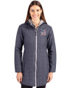 Detroit Tigers Stars & Stripes Cutter & Buck Rainier PrimaLoft®  Womens Eco Insulated Hooded Long Coat Anthracite Melange Front Thumbnail Image