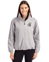 New Orleans Saints Historic Cutter & Buck Charter Eco Recycled Womens Full-Zip Jacket Polished Medium Gray Front Thumbnail Image