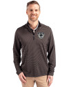 Las Vegas Raiders Historic Cutter & Buck Virtue Eco Pique Micro Stripe Recycled Mens Big & Tall Quarter Zip Black/Elemental Grey Front Thumbnail Image