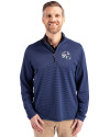 Buffalo Bills NFL Helmet Cutter & Buck Virtue Eco Pique Micro Stripe Recycled Mens Quarter Zip Tour Blue/Black Front Thumbnail Image