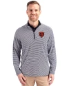 Chicago Bears Historic Cutter & Buck Virtue Eco Pique Micro Stripe Recycled Mens Quarter Zip Navy Blue/White Front Thumbnail Image