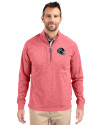 Atlanta Falcons NFL Helmet Cutter & Buck Adapt Eco Knit Heather Mens Big & Tall Quarter Zip Pullover Cardinal Red Heather Front Thumbnail Image
