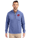 Buffalo Bills Historic Cutter & Buck Adapt Eco Knit Heather Mens Quarter Zip Pullover Tour Blue Heather Front Thumbnail Image