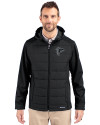 Atlanta Falcons Mono Cutter & Buck Evoke Hybrid Softshell Recycled Full Zip Mens Hooded Jacket Black Front Thumbnail Image