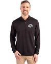 Los Angeles Rams Mono Cutter & Buck Virtue Eco Pique Recycled Quarter Zip Mens Pullover Black Front Thumbnail Image