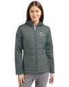 Miami Dolphins Mono Cutter & Buck Evoke Hybrid Softshell Recycled Full Zip Womens Hooded Jacket Elemental Grey Front Thumbnail Image