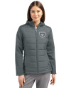  Las Vegas Raiders Mono Cutter & Buck Evoke Hybrid Softshell Recycled Full Zip Womens Hooded Jacket Elemental Grey Front Thumbnail Image
