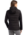 Chicago Bears Mono Cutter & Buck Evoke Hybrid Softshell Recycled Full Zip Womens Hooded Jacket Black Back Thumbnail Image