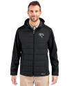 Jacksonville Jaguars Mono Cutter & Buck Evoke Hybrid Eco Softshell Recycled Full Zip Mens Big & Tall Hooded Jacket Black Front Thumbnail Image