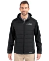 Seattle Seahawks Mono Cutter & Buck Evoke Hybrid Eco Softshell Recycled Full Zip Mens Big & Tall Hooded Jacket Black Front Thumbnail Image
