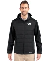 Washington Commanders Mono Cutter & Buck Evoke Hybrid Eco Softshell Recycled Full Zip Mens Big & Tall Hooded Jacket Black Front Thumbnail Image
