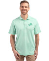 Detroit Lions Mono Cutter & Buck Virtue Eco Pique Stripe Recycled Mens Polo Fresh Mint Front Thumbnail Image
