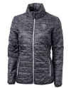 View image 3: Chicago Bears Monochromatic Cutter & Buck Rainier Recycled Insulated Printed Puffer Womens Full Zip Jacket Black Mannequin