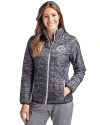 Los Angeles Rams Mono Cutter & Buck Rainier PrimaLoft® Womens Eco Insulated Full Zip Printed Puffer Jacket Black Front Thumbnail Image